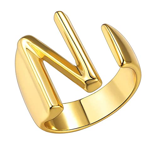 JewelryWe Herren-Damen-Ring mit Gravur Buchstaben A-Z Kupfer Alphabet Schmuck Gold von JewelryWe