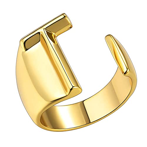 JewelryWe Herren-Ring Damen-Ring mit Gravur Buchstaben A-Z Kupfer Ring Alphabet Schmuck Gold von JewelryWe