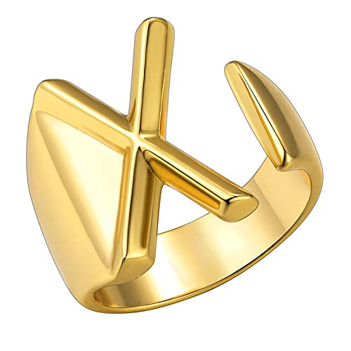 JewelryWe Herren-Ring Damen-Ring mit Gravur Buchstaben A-Z Kupfer Ring Alphabet Schmuck Gold von JewelryWe