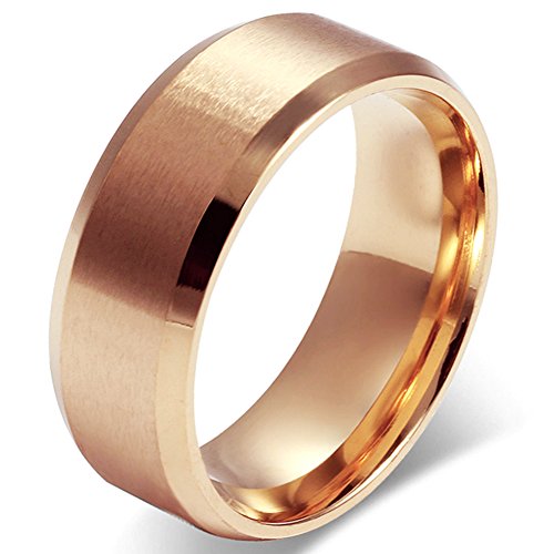 JewelryWe Herren Ring Edelstahl Rosegold: 8mm Herren-Ring Hochglanz Poliert Verlobungsringe Eheringe Partnerringe Edelstahlring Bandring Männer Band mit Gravur Größe 49 von JewelryWe