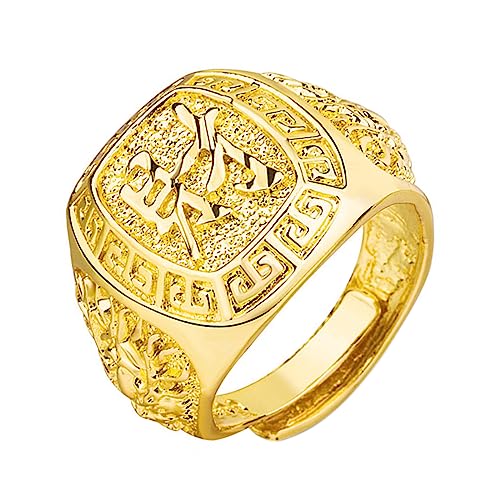 JewelryWe Herren-Ring Gold Ring Herren - Reichtum Vergoldet Rechteckig Siegelring Band Bandring Offener Daumen Fingerring verstellbare Größe Geschenk für Männer von JewelryWe