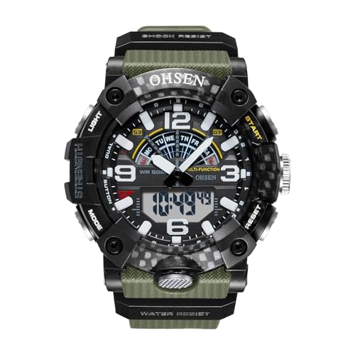 JewelryWe Herrenuhr Digital Quarz Uhr: 30m Wasserdicht Analog Armbanduhr Digitaluhr Herren Armeegrün Silikon Armband Groß Militär Sport Uhr mit LED Licht, Kalender, Alarm, Stoppuhr, Leuchtzeiger von JewelryWe