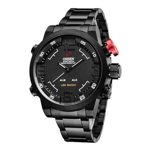 JewelryWe Herrenuhr Digital Quarz Uhr: 3ATM Wasserdicht Analog Armbanduhr Digitaluhr Herren Schwarz Edelstahlarmband Sport Militär Taktische Uhr mit Weiß Skala, LED Licht, Chronograph, Alarm, Kalender von JewelryWe