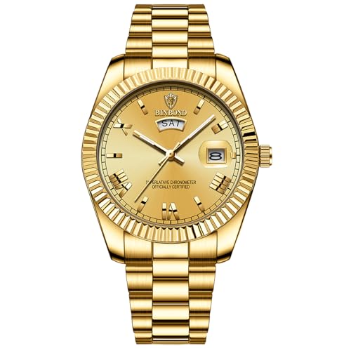 JewelryWe Herrenuhr Edelstahl Leuchtend Uhr: 30m Wasserdicht Woche Datum Kalender Analog Quarz Armbanduhr Herren Gold Edelstahlarmband Uhr mit Leuchtzeiger & Gold römischen Ziffern Zifferblatt JewelryWe Herrenuhr Edelstahl Leuchtend Uhr: 30m Wasserdicht Woche Datum Kalender Analog Quarz Armbanduhr Herren Gold Edelstahlarmband Uhr mit Leuchtzeiger & Gold römischen Ziffern Zifferblatt von JewelryWe