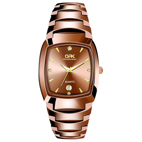 JewelryWe Herrenuhr Edelstahl Rechteckige Uhren: 30m Wasserdicht Kalender Analog Quarz Armbanduhr Herren Wolfram Imitation Kaffee Edelstahlarmband Uhr mit Eckigem Diamant-Balkenskala Zifferblatt von JewelryWe