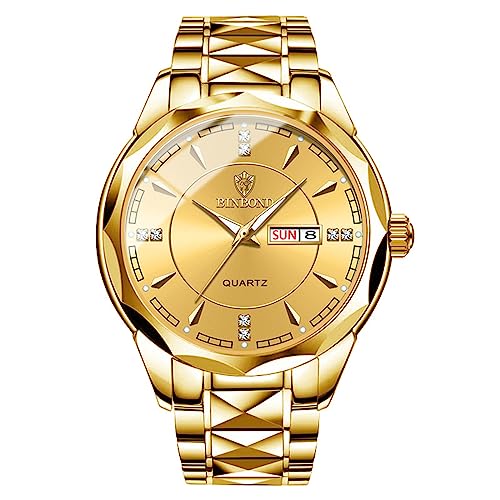 JewelryWe Herrenuhr Edelstahl Uhren Herren - Gold Analog Quarz Armbanduhr mit Edelstahl Armband Leuchtend Zeiger Datum Woche Kalender 30m wasserdichte Uhr für Männer Junge von JewelryWe