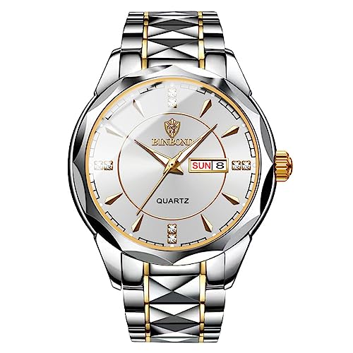 JewelryWe Herrenuhr Edelstahl Uhren Herren - Silber Analog Quarz Armbanduhr mit Edelstahl Armband Leuchtend Zeiger Datum Woche Kalender 30m wasserdichte Uhr für Männer Junge von JewelryWe