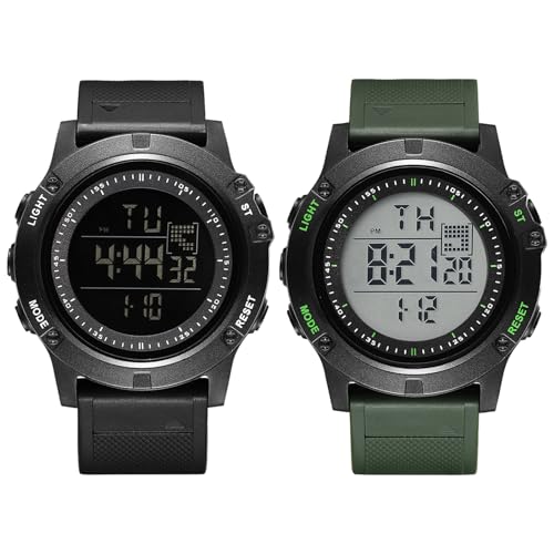 JewelryWe Herrenuhr Gummi Militär Digitaluhr: 2pcs 30m Wasserdicht Eletronische Digital Armbanduhr Herren Kautschuk Armband Multifunktionale Sport Uhr mit Kalender, Wecker, Stoppuhr, EL-Beleuchtung von JewelryWe