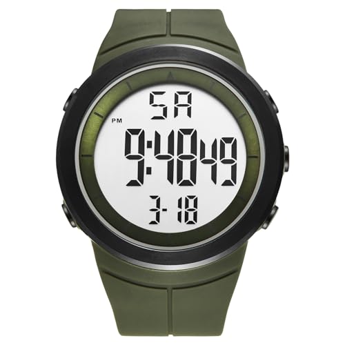 JewelryWe Herrenuhr Gummi Militär Digitaluhr: Armeegrün Herren 30m Wasserdicht Elektronische Digital Armbanduhr Multifunktionale Sport Uhr mit Kalender Wecker Stoppuhr EL-Hintergrundbeleuchtung von JewelryWe