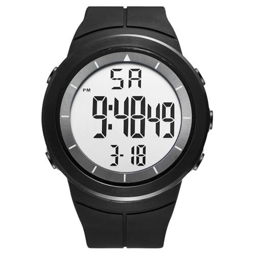 JewelryWe Herrenuhr Gummi Militär Digitaluhr: Schwarz Herren 30m Wasserdicht Elektronische Digital Armbanduhr Multifunktionale Sport Uhr mit Kalender Wecker Stoppuhr EL-Hintergrundbeleuchtung von JewelryWe