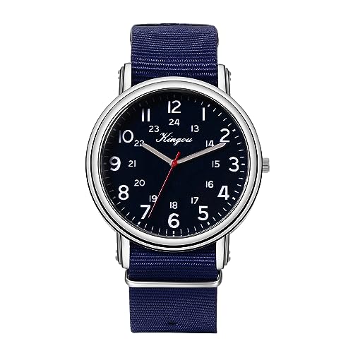 JewelryWe Uhren Herren Nylon 12/24H - Klassische 12/24H Analog Quarz Armbanduhr mit Blau Nylon Textil Armband Beiläufige Uhr Sportuhr für Männer Frauen von JewelryWe