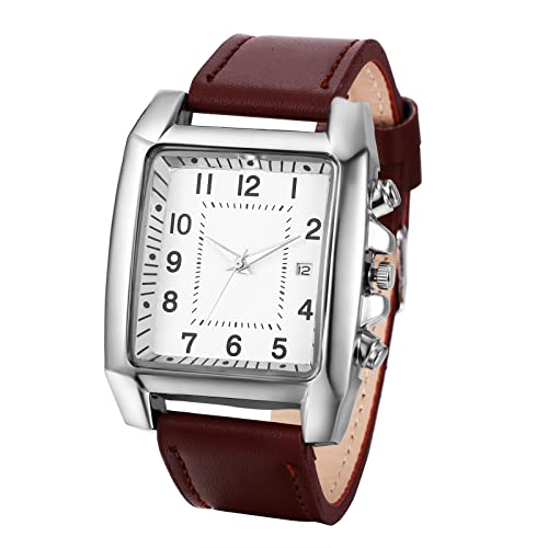 JewelryWe Herrenuhr Quadratische Uhren Herren Datum Kalender Analog Quarz Armbanduhr Klassische Rechteckige Beiläufige Uhr mit Leder Armband Braun von JewelryWe