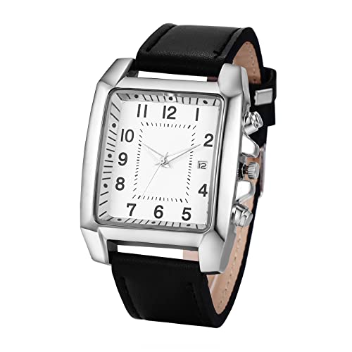 JewelryWe Herrenuhr Quadratische Uhren Herren Datum Kalender Analog Quarz Armbanduhr Klassische Rechteckige Beiläufige Uhr mit Leder Armband Schwarz von JewelryWe