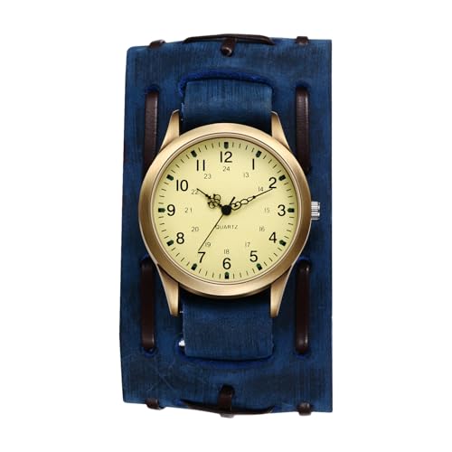 JewelryWe Herrenuhr Steampunk Uhren mit Lederarmband: Halloween Punk Analog Quarz Armbanduhr Herren 24-Stunden Zifferblatt Dual-Use Uhr mit Blau Abnehmbarem Breit Echtleder Leder Armband JewelryWe Herrenuhr Steampunk Uhren mit Lederarmband: Halloween Punk Analog Quarz Armbanduhr Herren 24-Stunden Zifferblatt Dual-Use Uhr mit Blau Abnehmbarem Breit Echtleder Leder Armband von JewelryWe
