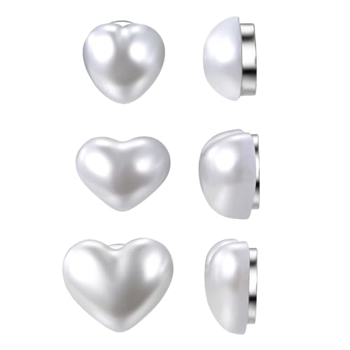 JewelryWe Herz Perlen Magnetische Ohrringe: 3 Paar 6/8/10mm Doppelseitig Weiß Herzfömig Kunstperlen Magnet Ohrstecker Magnetohrringe Fake Piercing Ohrclips Perlenohrringe Ohne Ohrloch für Damen von JewelryWe
