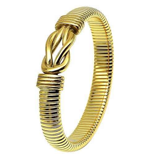 JewelryWe Infinity Armreif Elastisch Armband: 12mm Breit Gold Edelstahl Chunky Unendlichkeitszeichen Stretch Armband Retro Hip Hop Punk Dick Armspange Manschette für Herren Damen von JewelryWe