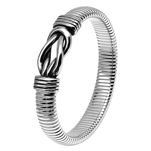 JewelryWe Infinity Armreif Elastisch Armband: 12mm Breit Silber Edelstahl Chunky Unendlichkeitszeichen Stretch Armband Retro Hip Hop Punk Dick Armspange Manschette für Herren Damen von JewelryWe