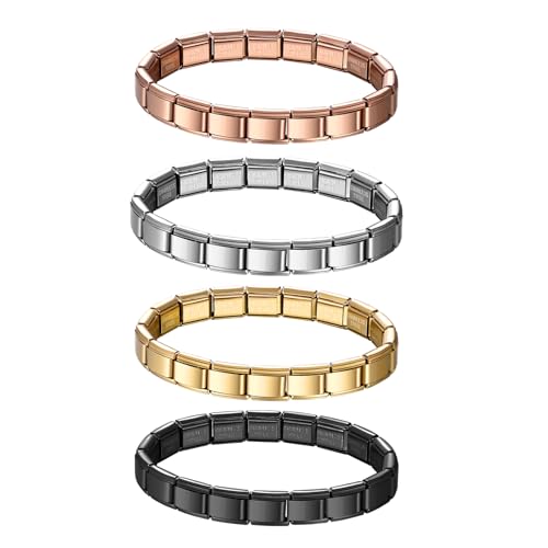 JewelryWe Italian Charms Bracelet 4er Set: 9mm DIY Abnehmbar Module für Italienische Armbänder Edelstahl Italian Charm Bracelet Charms Nomination Armband, Italian Style Charms für Damen Herren von JewelryWe