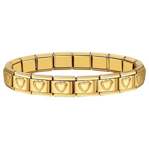 JewelryWe Italian Charms Bracelet mit Herzen: 9mm DIY Abnehmbar Module für Italienische Armbänder Gold Edelstahl Gliederarmband Modular Nomination Armband Italian Style Charms für Damen von JewelryWe
