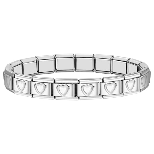 JewelryWe Italian Charms Bracelet mit Herzen: 9mm DIY Abnehmbar Module für Italienische Armbänder Silber Edelstahl Gliederarmband Modular Nomination Armband Italian Style Charms für Damen JewelryWe Italian Charms Bracelet mit Herzen: 9mm DIY Abnehmbar Module für Italienische Armbänder Silber Edelstahl Gliederarmband Modular Nomination Armband Italian Style Charms für Damen von JewelryWe