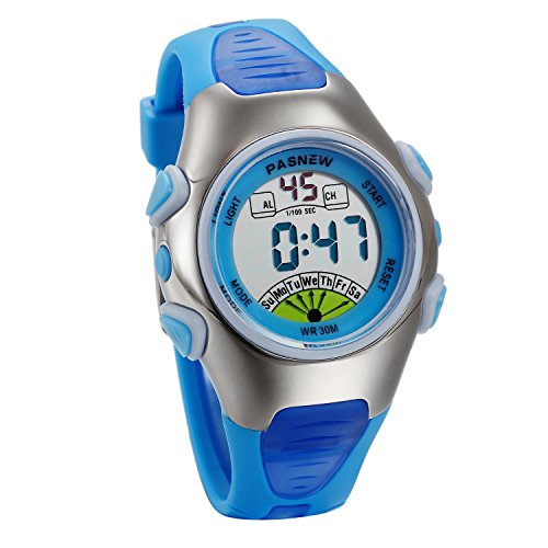 JewelryWe Junge Mädchen Kinder Armbanduhr, 30M Wasserdicht 12 H Multifunktion Digital Uhr Sportuhr mit LED Licht/Alarm Stoppuhr/Datum und Tag Silikon Armband Blau von JewelryWe