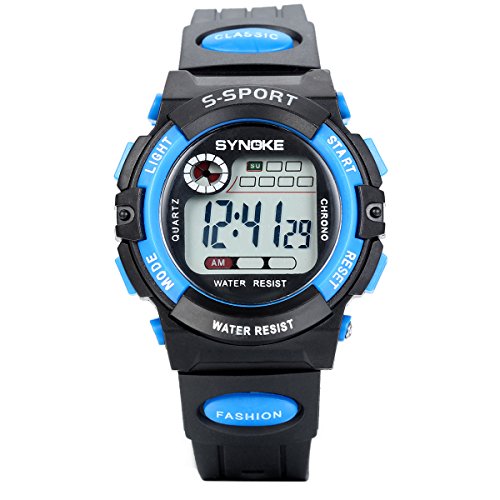 JewelryWe Jungen Mädchen Kinder Armbanduhr, LED Digital Elektronische Sport Uhr Multi-Funktion Uhren mit Silikon Armband, Schwarz Blau von JewelryWe