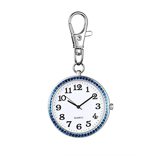 JewelryWe Karabiner Taschenuhr mit Gravur Quarz Analog Uhr Strass Quarzuhr mit Schlüsselanhänger für Ärzte Krankenschwestern Sanitäter Köche Gold Blau von JewelryWe