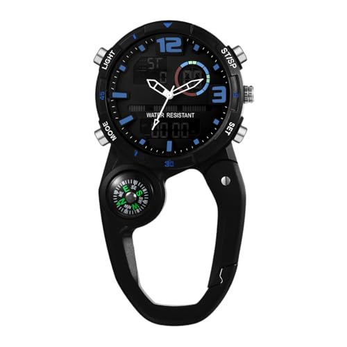 JewelryWe Karabineruhr Digital Quarz Taschenuhr: Schwarz Analog Digitaluhr mit Karabiner Multifunktional Clip on Uhr mit Kompass Kalender Stoppuhr Wecker Beleuchtung für Ärzte Krankenschwestern Sport von JewelryWe