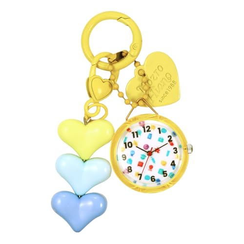JewelryWe Karabineruhr Kinder Taschenuhr mit Karabiner: Gelb Analog Quarz Uhr mit Herz Anhänger Schlüsselanhänger Outdoor Sport Clip auf Uhr für Mädchen Jugendliche und Studenten von JewelryWe
