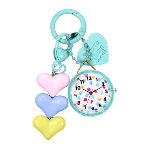 JewelryWe Karabineruhr Kinder Taschenuhr mit Karabiner: Grün Analog Quarz Uhr mit Herz Anhänger Schlüsselanhänger Outdoor Sport Clip auf Uhr für Mädchen Jugendliche und Studenten von JewelryWe