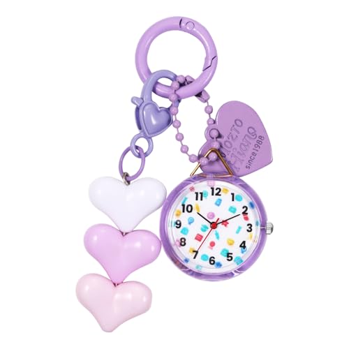 JewelryWe Karabineruhr Kinder Taschenuhr mit Karabiner: Lila Analog Quarz Uhr mit Herz Anhänger Schlüsselanhänger Outdoor Sport Clip auf Uhr für Mädchen Jugendliche und Studenten von JewelryWe