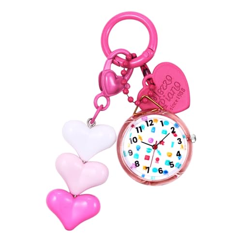 JewelryWe Karabineruhr Kinder Taschenuhr mit Karabiner: Rosa Analog Quarz Uhr mit Herz Anhänger Schlüsselanhänger Outdoor Sport Clip auf Uhr für Mädchen Jugendliche und Studenten von JewelryWe
