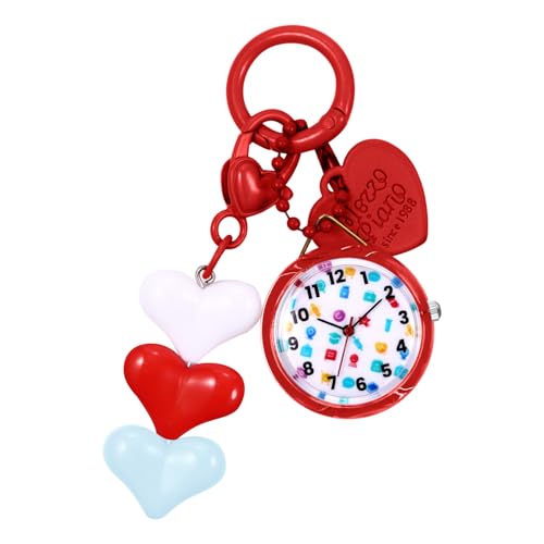 JewelryWe Karabineruhr Kinder Taschenuhr mit Karabiner: Rot Analog Quarz Uhr mit Herz Anhänger Schlüsselanhänger Outdoor Sport Clip auf Uhr für Mädchen Jugendliche und Studenten von JewelryWe