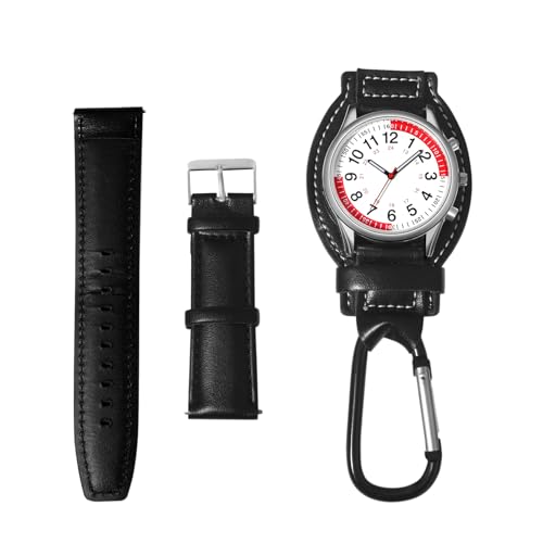 JewelryWe Karabineruhr Lederarmband Set für Herren: Steampunk Analog Quarz Karabiner Uhr Taschenuhr mit Pulsmesser Clip on Fob Uhr mit Echt Leder Uhrenarmband Schmuckset Ansteckuhr Armbanduhr Dual Use von JewelryWe