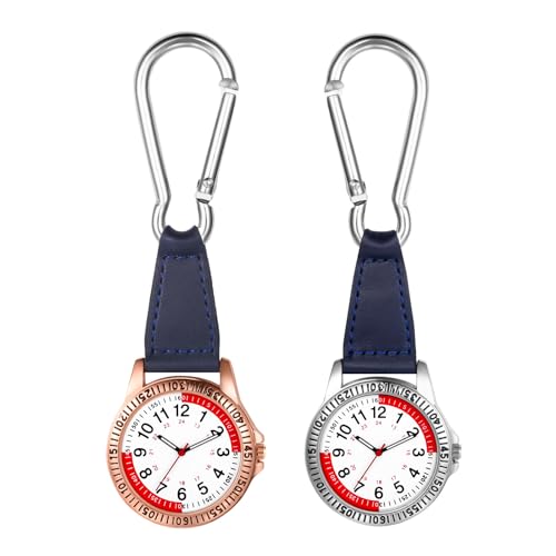 JewelryWe Karabineruhr Pulsmesser Taschenuhr mit Karabiner: 2 Stück Analog Quarz Schwesternuhr Echtleder Band Outdoor Rucksack Uhr für Krankenschwester Ärzte Radfahrer Kletterer JewelryWe Karabineruhr Pulsmesser Taschenuhr mit Karabiner: 2 Stück Analog Quarz Schwesternuhr Echtleder Band Outdoor Rucksack Uhr für Krankenschwester Ärzte Radfahrer Kletterer von JewelryWe