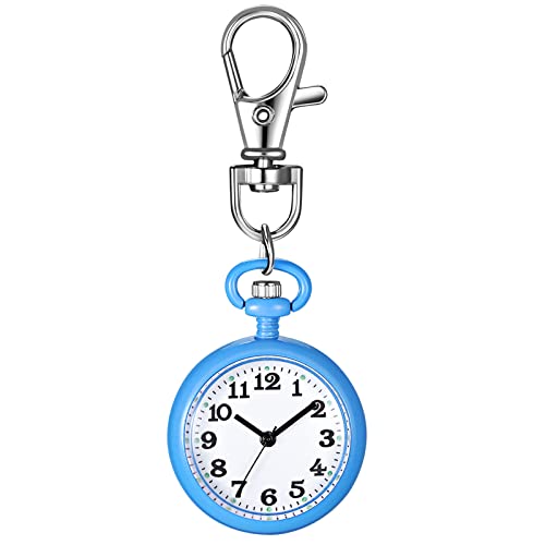 JewelryWe Karabineruhr Taschenuhr mit Karabiner Schlüsselanhänger FOB Clip-on Quarzuhr Analog Uhr für Ärzte Krankenschwestern Sanitäter Köche Sport Unisex Blau von JewelryWe