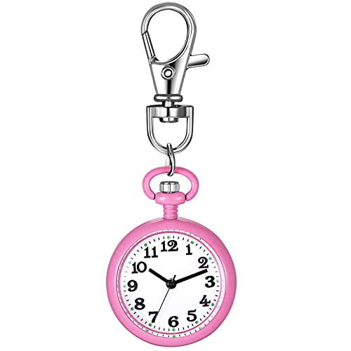 JewelryWe Karabineruhr Taschenuhr mit Karabiner Schlüsselanhänger FOB Clip-on Quarzuhr Analog Uhr für Ärzte Krankenschwestern Sanitäter Köche Sport Unisex Rosa von JewelryWe