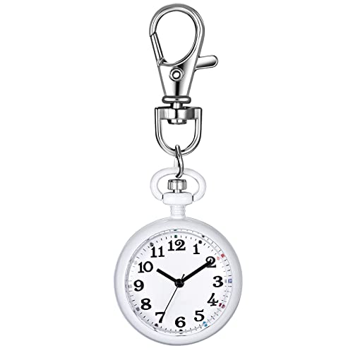 JewelryWe Karabineruhr Taschenuhr mit Karabiner Schlüsselanhänger FOB Clip-on Quarzuhr Analog Uhr für Ärzte Krankenschwestern Sanitäter Köche Sport Unisex Weiß von JewelryWe