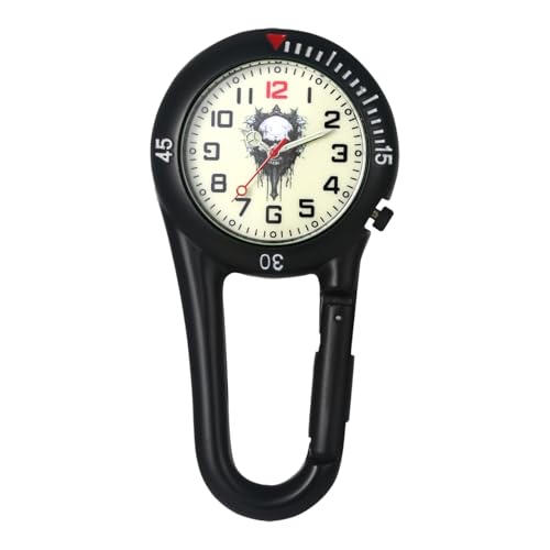 JewelryWe Karabineruhr Totenkopf Uhr mit Karabiner: Halloween Gothic Schädel mit Schlamm Leuchtendes Gesicht Taschenuhr Analog Quarz Clip On Uhr für Ärzte Krankenschwestern Sanitäter Köche von JewelryWe