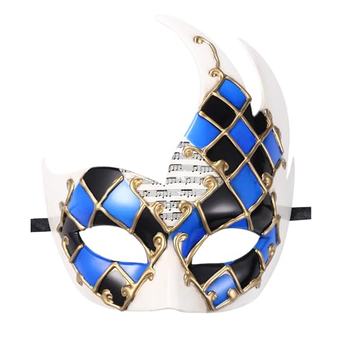 JewelryWe Karierte Maskerade Maske für Herren: Vintage Venezianische Maske Klassische Plaid Design Prom Mardi Gras Musik Party Kostüm Masken für Halloween Karneval Maskenball Copslay von JewelryWe