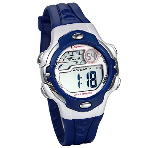 JewelryWe Kinder Armbanduhr, 30M wasserdicht Studenten Sport Digital Silikon Armband Leuchtuhr mit Alarm, Stoppuhr, Chronograph, Monat, Woche und 24H, Blau von JewelryWe