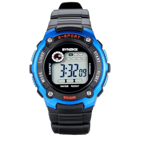 JewelryWe Kinder Armbanduhr, Studenten LED Digital Elektronische Sport Uhr Multifunktions-Uhr Watch mit Silikon Armband, Blau Schwarz von JewelryWe