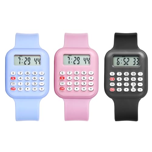 JewelryWe Kinder Armbanduhr Digitaluhr mit Rechner: 3er Set Rechteckige Digital Elektronische Uhr Kinderuhr Rechneruhr mit Kalkulator, Datum und Uhrzeit - Geschenke für Jungen Mädchen Teenager von JewelryWe