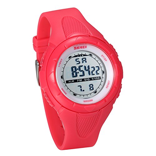 JewelryWe Kinder Digital Uhren 50M Wasserdicht Jungen Mädchen Klassische Uhr Sport Armbanduhr Stoppuhr mit Wecker, Kalender und LED Beleuchtung (rosa) von JewelryWe