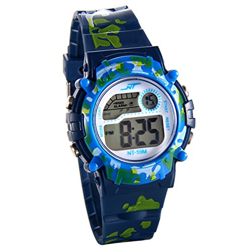 JewelryWe Kinder Studenten Armbanduhr, Multifunktions Camouflage Digital Elektronische Uhr Sportuhr mit LED Licht, Alarm, Stoppuhr, Kalender, Datum und Tag Farbe: Blau von JewelryWe