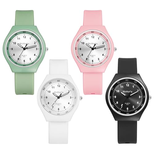 JewelryWe Kinderuhr Mädchen Armbanduhr mit Silikonarmband: 4 Stück Klassische Einfache Analog Quarz Armbanduhr Kinder Silikon Armband Ultradünne Leichte Uhr für Junge Teenager Studenten von JewelryWe