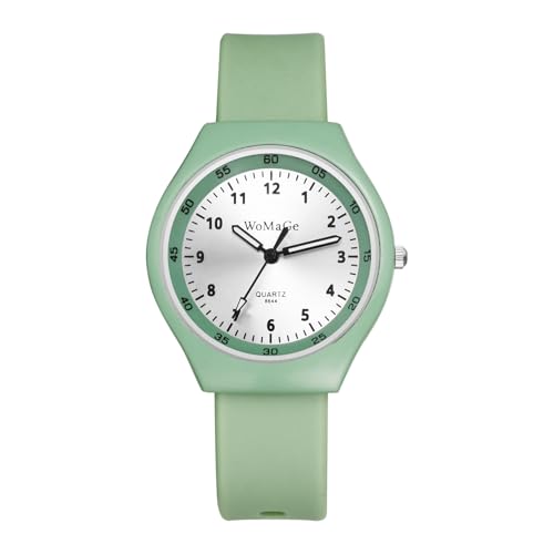 JewelryWe Kinderuhr Mädchen Armbanduhr mit Silikonarmband: Klassische Einfache Analog Quarz Armbanduhr Kinder Grün Silikon Armband Ultradünne Leichte Uhr für Junge Teenager Studenten von JewelryWe