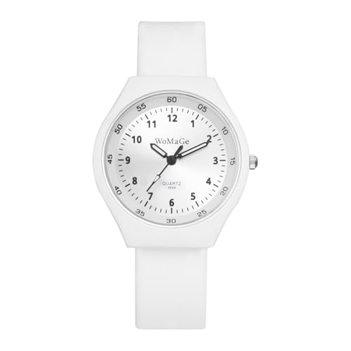 JewelryWe Kinderuhr Mädchen Armbanduhr mit Silikonarmband: Klassische Einfache Analog Quarz Armbanduhr Kinder Weiß Silikon Armband Ultradünne Leichte Uhr für Junge Teenager Studenten von JewelryWe