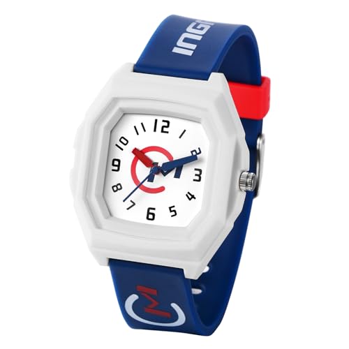 JewelryWe Kinderuhr Silikon Rechteckig Wasserdicht: Kinder Analog Quarz Armbanduhr Junge Mädchen Sport Uhr Lernuhr mit Achteckigem Zifferblatt und Blau Silikon Armband für Jugendliche Studenten von JewelryWe