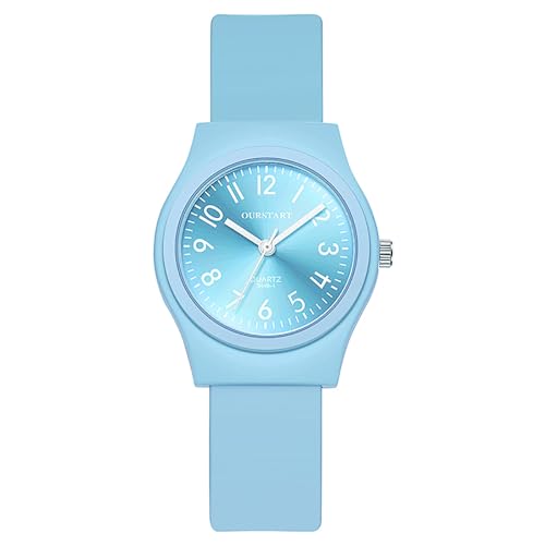 JewelryWe Kinderuhr Silikon Uhren Kinder: Blau Einfache Analog Quarz Armbanduhr Junge Mädchen Silikon Armband Sport Uhr Lernuhr für Jugend Studenten von JewelryWe